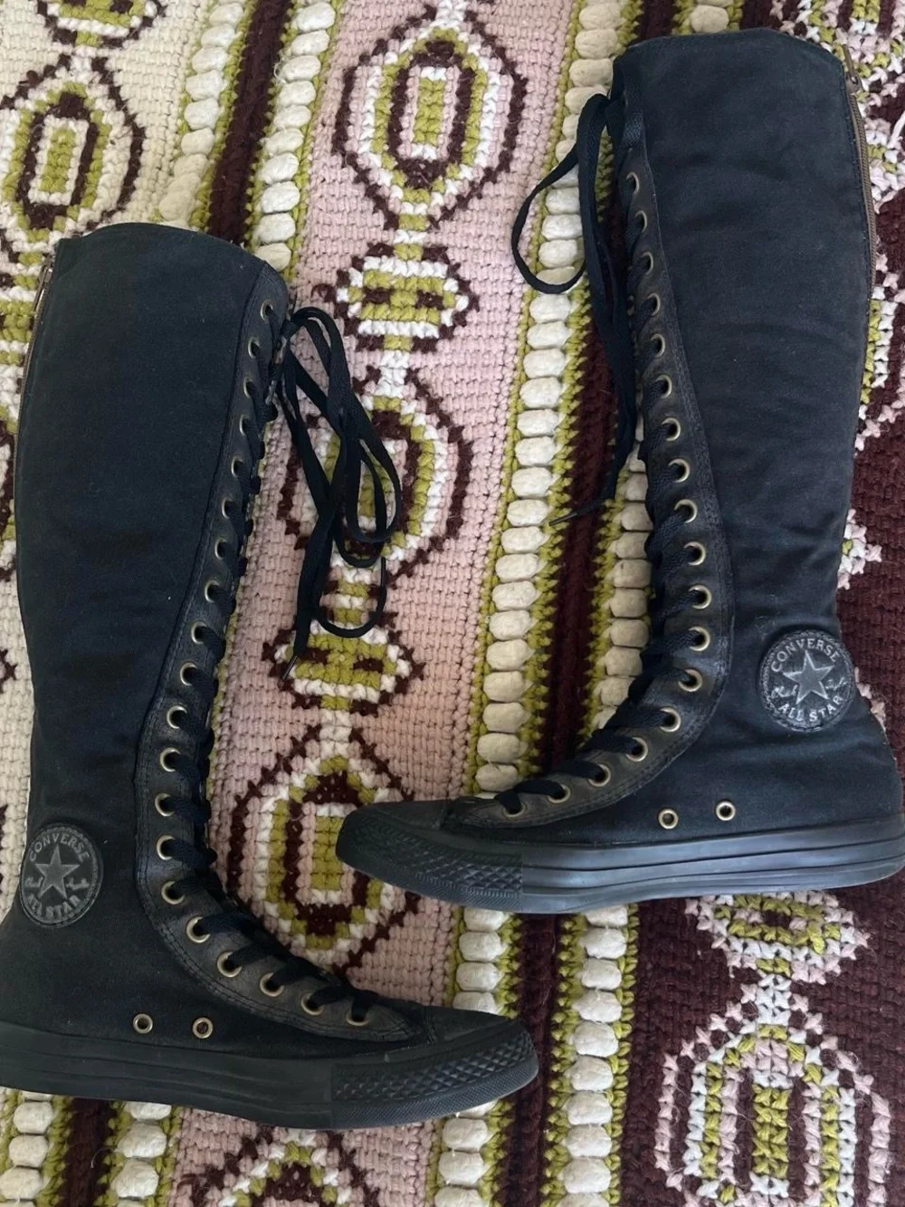 Converse Women's Black Knee-High Lace-Up Canvas Boots